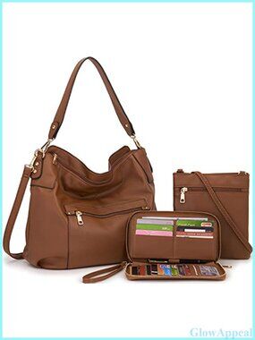 3pc Women's Synthetic Leather Hobo Purse Wallet Set Crossbody Shoulder Bag